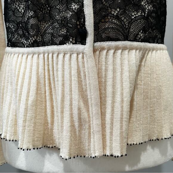 NEW Sigrid Olsen Silk Wool Peplum Flutter Lace Bead Cardigan Sweater Y2K XS NWT - Picture 7 of 16